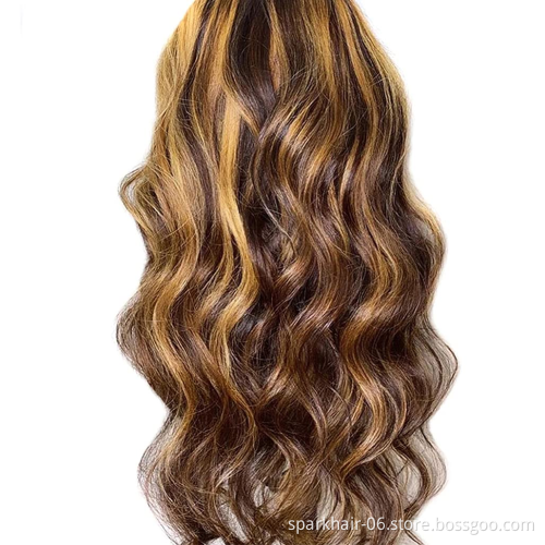 13x4 Pre Plucked Straight Brown and Blonde Highlight Human Hair Wig, Blonde Highlighted Wigs ,Brown Blonde Highlight Human Hair
